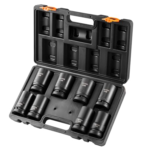 VEVOR 1" Drive Impact Socket Set, 8 Piece Deep Socket Set Metric 27-41mm, 6 Point Cr-Mo Alloy Steel for Auto Repair, Easy-to-Read Size Markings, Rugged Construction, Includes Storage Case - style: 1" 8PCS CR-MO