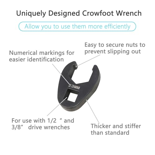 DPTOOL Crows foot Wrench Set Metric 8-32mm Flare Nut Crowfoot Wrench Set | 1/2" and 3/8” Drive 6 Point Crows Feet Wrench Set 21Pcs Flare Nut Wrench Kit for Removing Nuts from hard-to-reach Areas