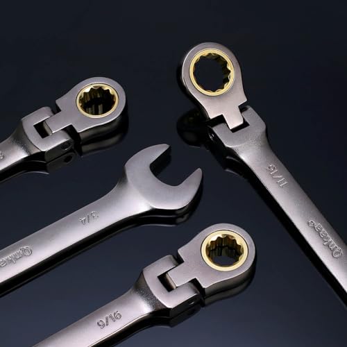Qnkaa Qnkaa12pcs Flexible Ratchet Wrenches Set SAE 1/4” to 7/8“ | Standard Spanners Gear Ring Ratcheting Combination Flex-Head Wrenches Kit with Portable Organizer Rack - style: SAE 12pcs