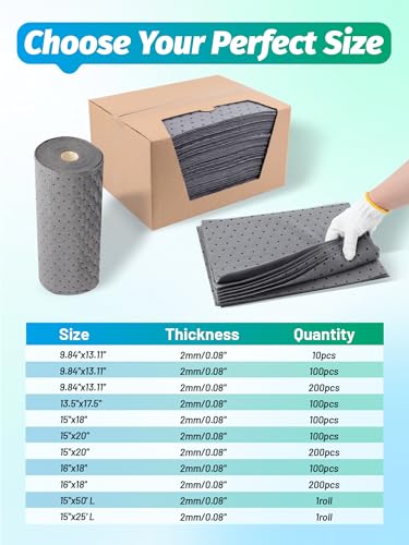 13"x9.8" Oil Absorbent Pads 10 Pack, Water Absorbent Mat, Trimmable Absorbent Sheets for Garage, Automotive, Workshop, Handles Oil, Coolant, Water & Chemicals