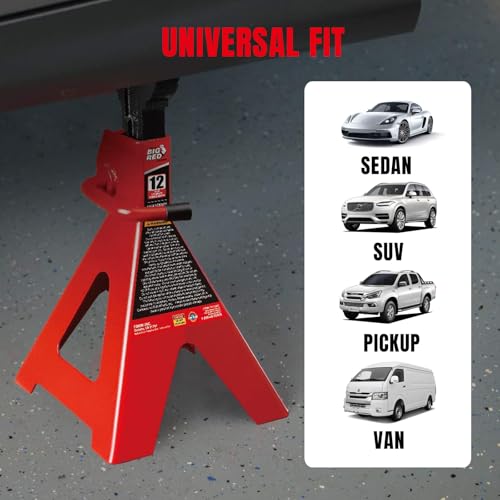 Big RED 12 Ton Jack Stands with Lock Adjustable Height to 28.15'', Fit for Cars, SUVs, and Most Automobiles, Red, 2 Pack - size: 12 Ton, style: 1 Pair