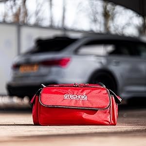 Gtechniq Detailer Bag for Cars, 26.8" x 9.8" x 11" | Organize Detailing Products & Polishing Machines, Configurable, Two Side Pockets with Elastic Retainer, Large Front Pocket