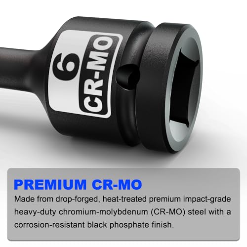 1/2" Drive 6 mm Hex Impact Bit Socket, H6 Allen Bit Socket, Metric, Cr-Mo Steel, Automotive Repair Industrial Maintenance and DIY Enthusiasts Alike - size: 1/2" H6 Deep