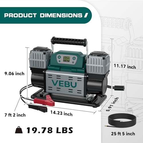 Off-road Air Compressor 12V Tire Inflator, 150PSI with Auto Shut Off, Digital Display & Preset, 10.6CFM Fast Inflation for Off-road Vehicles, Trucks, SUVs, RVs, ATVs - style: Dual Cylinders + Digital Display