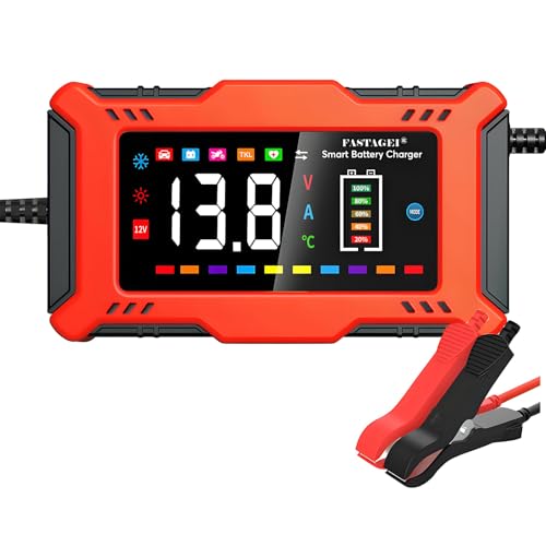 LiFePO4/Lead Acid Battery Charger Smart Battery Trickle Charger 12V 6A Automotive Battery Maintainer Desulfator Temp Compensation for Car Truck Motorcycle Lawn Mower Marine RV
