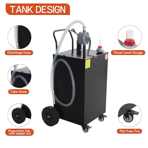 45 Gallon Fuel Caddy, Portable Gas & Diesel Storage Tank with Manual Pump, Fuel Caddy with 4 Wheels for Refueling Cars, Trucks, Lawn Mowers, ATVs, and Boats.
