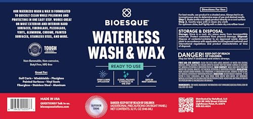 Bioesque Waterless Wash & Wax, Ready to Use Formula for Cars, Trucks, Boats, RVs, Motorcycles, & More, 32 Fl Oz (Pack of 1)