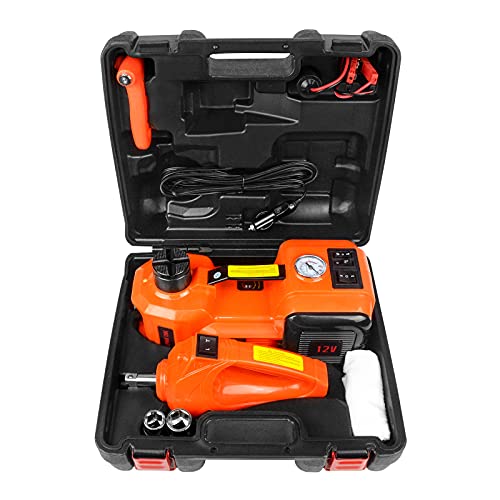 Electric Hydraulic Car Floor Jack Kit 12V DC 5 Ton with Electric Impact Wrench & Tire Inflator Pump Light, 4 in 1 Car Jack Lift Kit for SUV RV Truck Car Emergency Tire Change