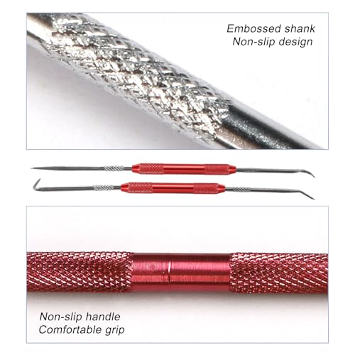 DXNQ 2 PCS Hook and Pick Set Puller Remover, Precision Pick and Hook Set, Easy Removal Tool for Auto Oil Seals O-Ring Seal Gasket, Pointed Oil Seal Screwdriver Hook Set for Most Vehicles (Red) - color: Red