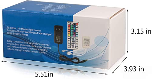 44 Key RGB LED Strip Lights IR Remote Controller with Wireless Rectifier Control Box and DC 12V 3A Power Supply Plug Adapter for 2835 3528 5050 LED Strip Lights Flexible Tape Lighting