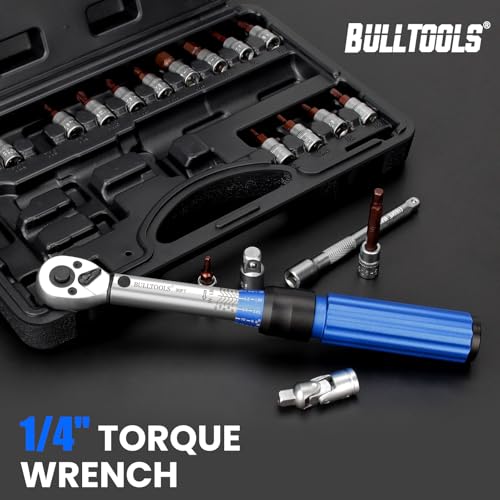 BULLTOOLS 1/4 Inch Drive Click Torque Wrench Set, 20-200 in.lb / 2.26-22.6 Nm Inch Pound Torque Wrench 90-Tooth Bike Torque Wrench Set with ±3% Accuracy for Bicycle and MTB Repair