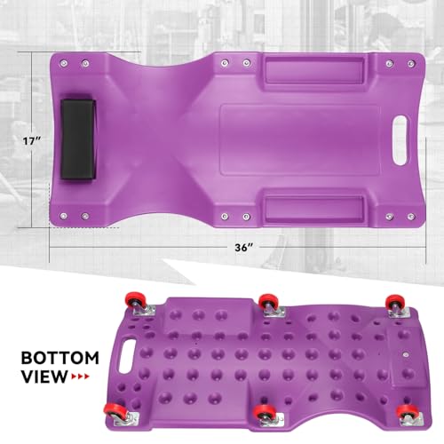 Auto Dynasty 36 Inches Mechanic Creeper, Automotive Garage Repair Low Profile Under Car Rolling Creeper with Padded Headrest, Plastic, Purple - color: Purple, size: 36" L