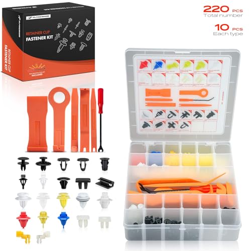 A-Premium 220PCS Retainer Clip Kit Compatible with 2000-2006 Toyota Tundra | Door Trim Panel Weatherstrip Hood Fender Splash Windshield Wheel Tail Light, Push Pin Nylon Rivet Fastener, w/Removal Tool