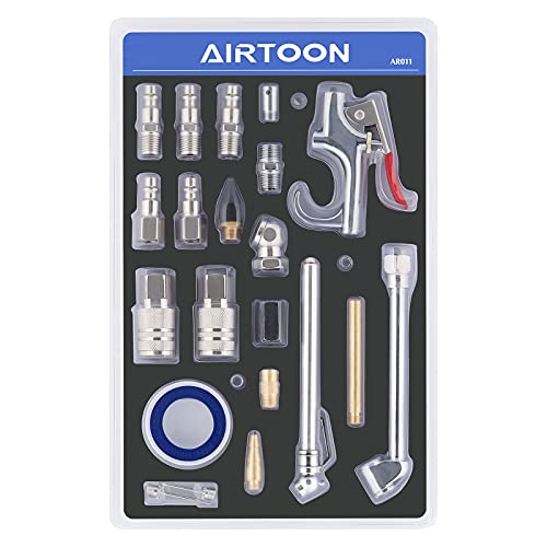 21 Pieces Air Compressor Accessories 1/4 Inch NPT, Inflation Kit, with Blow Gun, Air Chucks, Inflation Needles,seal tape included - size: 21 Pieces