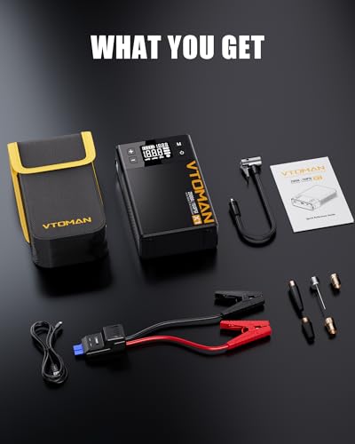 VTOMAN X1 Jump Starter with Air Compressor, Car Battery Jumper Starter (Up to 8.5L Gas/6L Diesel Engine) with 150PSI Auto Tire Inflator, 12V Portable Booster Pack, Lithium Jump Box Charger-Black - color: Black