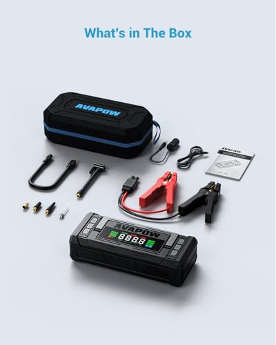 AVAPOW Jump Starter with Air Compressor, 8000A 150PSI Car Battery Jump Starter Portable with 4" HD Display 12V Jump Box & Battery Booster (8L Gas/8L Diesel) with Auto-Shutoff Tire Inflator - color: 8000A