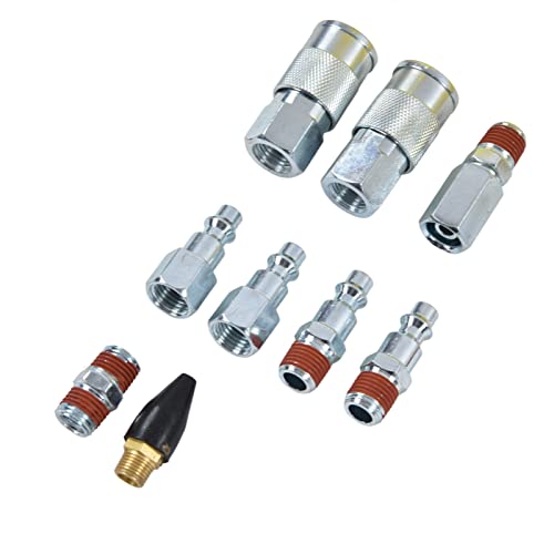 Air Compressor Accessory Kit Heavy Duty Industrial Grade 1/4in NPT Quick Connect Air Hose Fittings with Dual Tire Chuck Blow Gun Set for Automotive Tire Inflation and Workshop Use