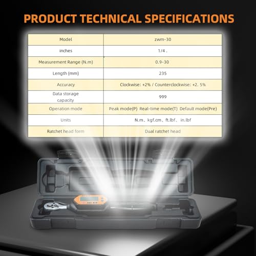Digital Torque Wrench 1/4 Drive (7.37Ft/ 0.3-10 N.m)±2% High Accuracy Digital Torque Wrench with Buzzer and LED Flash Notification Four Units of Measure Torque Wrenches Digital - size: 1/4-10 Nm