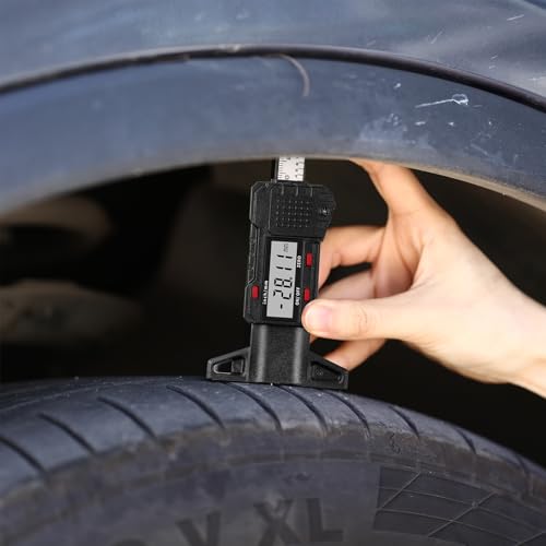 Frienda 3 Pieces Tire Tread Depth Gauge Tool Digital Tire Tread Depth Gauge LCD Display Tread Checker with Inch and MM Conversion for Motorcycle, Car, Truck and Bus, Silver, Black, Blue