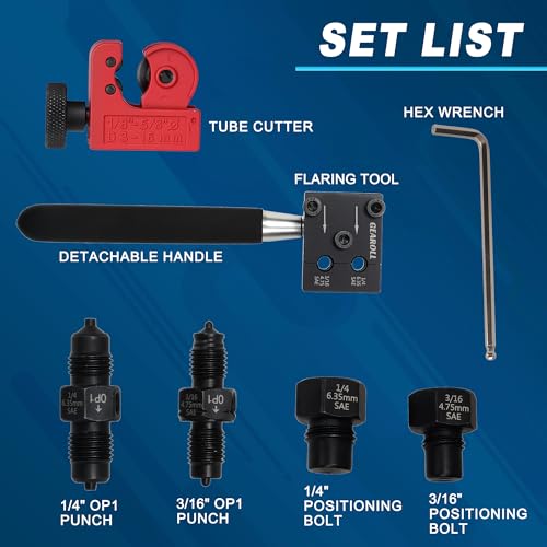 Brake Line Flaring Tool Kit, 3/16" 1/4" SAE Double Flare Tool for Brake Lines, Creates Single Double Bubble Flares for Vehicle Brake & Hydraulic Lines