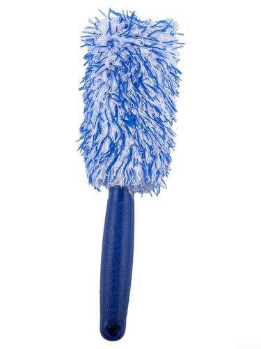 Soft Bristle Wheel Brush for Car Detailing - No Scratch Rim Cleaner with Microfiber Head for Brake Dust Removal on All Wheels(Blue and white) - color: Blue and white