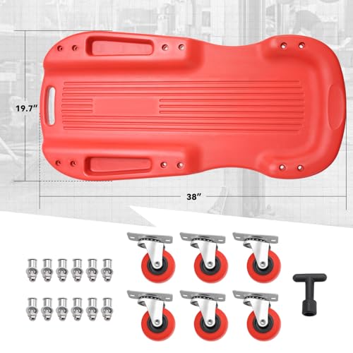 Auto Dynasty Universal 38" L X 20" W Red Lightweight Rolling Mechanic Creeper Seat Repair Tool for Car Vehicle Home Warehouse - color: Red