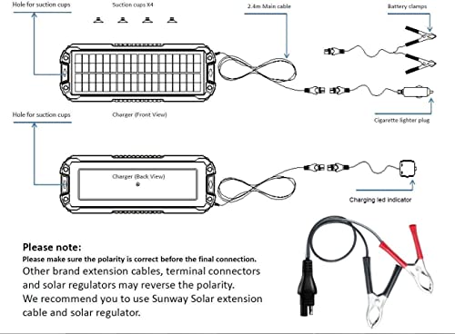 Sunway Solar Solar Panel Car Battery Trickle Charger & Maintainer 5W 12V Solar Power Charger kit Waterproof for Car Automotive RV Marine Boat Truck Motorcycle Trailer Tractor Powersports Snowmobiles - size: 5W