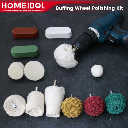 Polishing Wheel Kit 13pcs Buffing Wheels Cotton Abrasive Polishing Kit for Rotary Tools, Buffing Pads for Drill for Metal, Aluminum Wheel Polishing Kit for Chrome Wood Plastic Ceramic Glass - style: Style 1