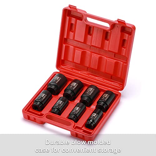 CASOMAN 1/2-Inch Drive Deep Spindle Axle Nut Impact Socket Set, 6 Point, CR-MO, SAE, 1" to 1-1/2", 8-Piece 1/2" Dr. Deep Impact Socket Set - size: 1/2" Dr. 8pcs (1" - 1-1/2")