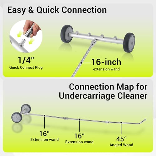 M MINGLE 16 Inch Undercarriage Washer Attachment with Foam Cannon, 4000PSI | Low Clearance Rolling Wheels, Includes Car Wash Mitt, Fits Sedans, SUVs and Trucks - size: 16 Inch