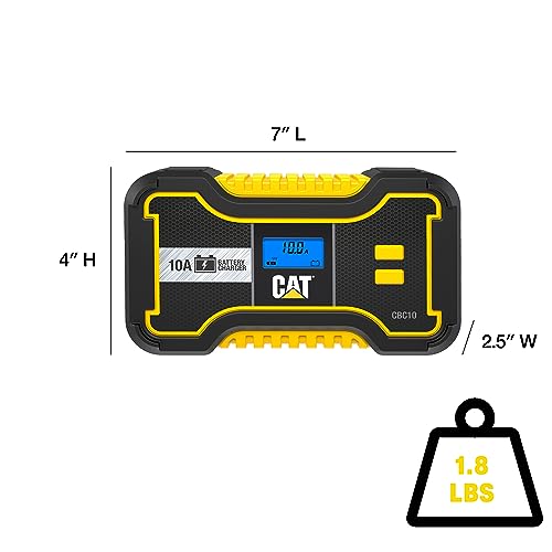 Caterpillar CBC10 Professional 10 Amp Battery Charger/Battery Maintainer for 6V/12V Lead Acid Batteries and 12V Lithium Batteries