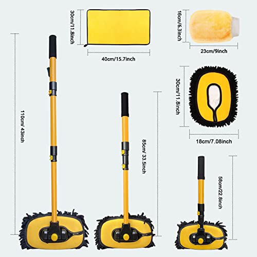 YeewayVeh Car Wash Brush Mop with Long Handle, Car Wash Kit with 2 Chenille Mop Heads, 15° Curved Extension Pole Scratch-Free Microfiber Mitt Sponge Car Cleaning Supplies Accessories, Yellow/Black - color: Yellow/Black, size: 4 pieces