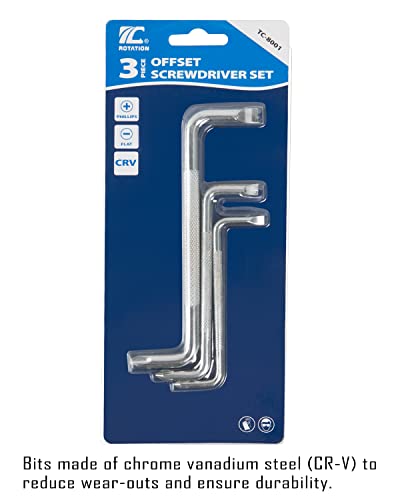 ROTATION 3pcs Offset Screwdriver Set, Head Screwdriver Set with Magnetic, Z-type Screw Drive with Philips and Flathead
