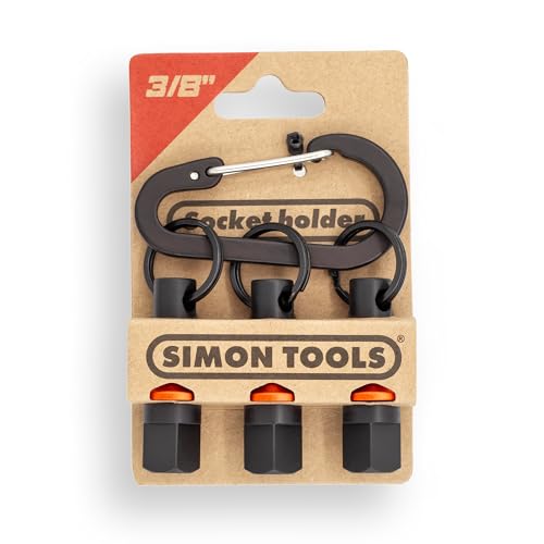 Simon tools Socket Holder Keychain 3pc - 3/8 Socket Organizer with Quick Release and Clip - Perfect Impact Wrench and Toolbox Accessories for Construction Workers, Linemen, Mechanics and Carpenters - size: 3/8"