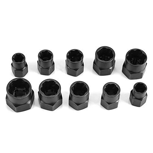 10 Pcs Impact Bolt & Nut Remover Set, Bolt Screw Extractor Set, Nut Remover Tool with Aluminium Storage Case for Removing Damaged Frozen Rusted Rounded-Off Bolts Nuts - color: Long Socket
