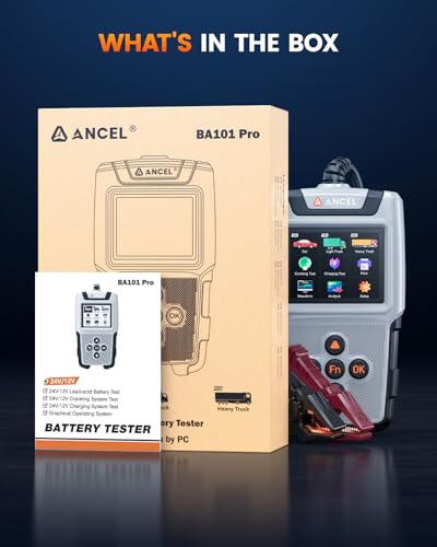 ANCEL BA101PRO Battery Tester for Car, Truck, SUV, RV, Boat, Heavy Duty Vehicles 12V/24V Lead-Acid Batteries, Cranking/Charging Battery Health Test, 2.8in Color Display - style: BA101 Pro