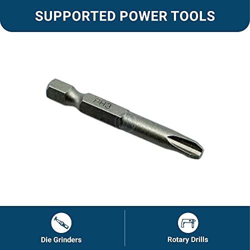 Benchmark Abrasives 1/4 Inch Hex Anti Slip Phillips Insert Screw Head Screwdriver Bits, Rotary Drill Bits for Repairing Electronics, Automotive Parts, Furniture (50 Pack) - (PH3 x 2") - size: PH3 x 2"