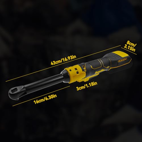 3/8" Cordless Ratchet Wrench for Dewalt 20V MAX Batteries, 80 Nm Electric Power Ratchet with 6-Inch Extended Neck, 320 RPM,LED Light & 8-Piece Metric Socket Set (For Dewalt 20V Battery)