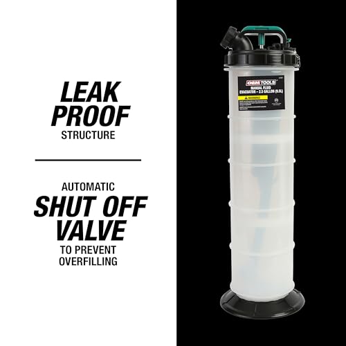OEMTOOLS Manual Fluid Extractor Pump, 9.5L Oil Extractor Pump, 5ft Hose | 41" Extended Dipstick Hose Adapters, Oversized Handle, Overflow Shutoff Valve, Leak Proof Bottom for Low Viscosity Fluids - size: 9.5 Liter