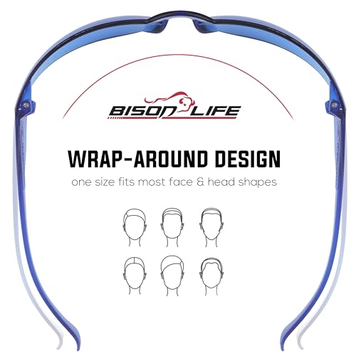 BISON LIFE Clear Safety Glasses – ANSI Z87.1 Certified Scratch & Impact Resistant Eye Protection Goggles for Men & Women - color: Blue/Blue