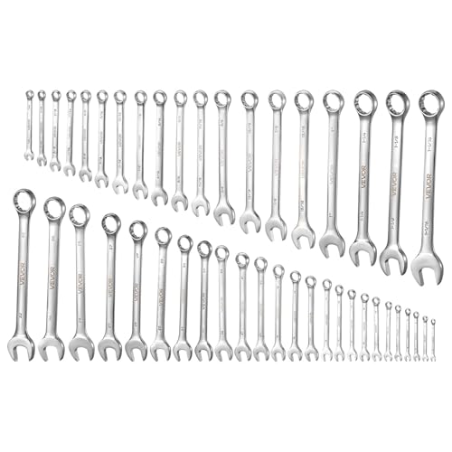 VEVOR Combination Wrench Set, 44-Piece SAE and Metric, 12-Point Box End and 15° Angled Open End Combination Wrenches with Roll Up Pouch, Carbon Steel, for General Household and Automotive Repairs - size: 44PCS (Metric&SAE), style: Regular
