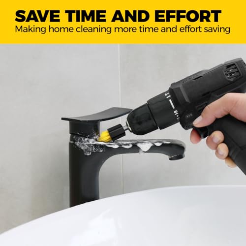 Holikme 6pcs Drill Brush Set for Home Cleaning - Grout and Tight Spaces | 3/4”W Drill Brush Attachment Set, corner brush, detail brush, grout, tile, shower and tub cleaning