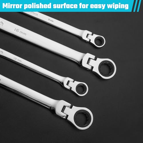 DURATECH 14 * 15 mm Extra Long Flex-Head Ratcheting Wrench, Metric, CR-V Steel - size: 14*15mm
