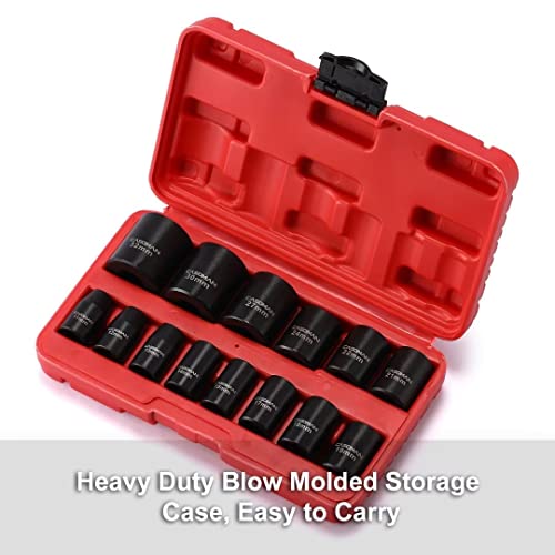 CASOMAN 14 Pieces 1/2-Inch Drive Shallow Impact Socket Set, Metric, 6-Point, 11mm to 32mm - size: 14 Pieces, Metric, Shallow, 1/2-Inch Drive