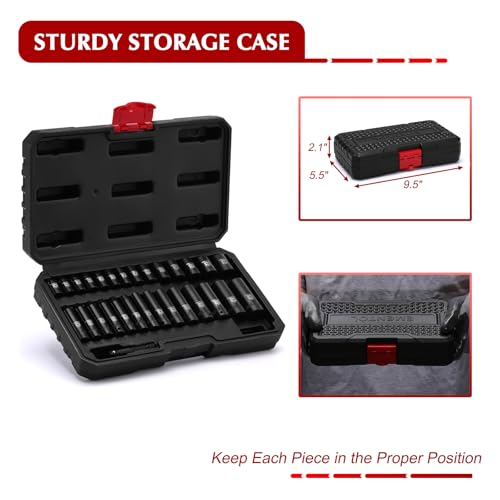 EMENTOL 1/4" Drive Impact Socket Set, 29 Pieces Deep & Shallow Socket Set, Metric 4-15mm, 12 Point CR-V, Includes Drill Bit Adapter - size: 1/4" Drive (4-15mm)