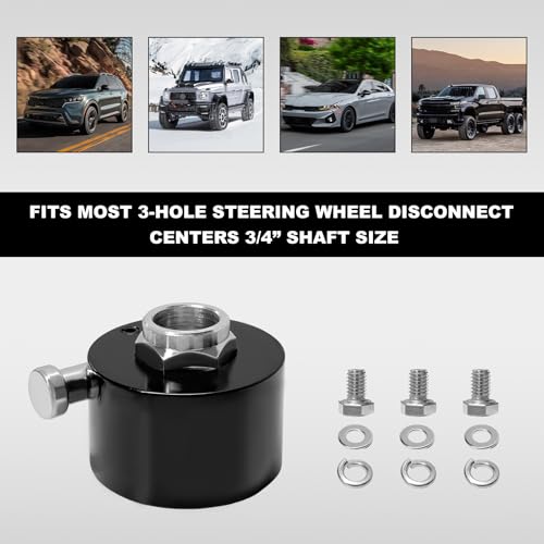 Steering Wheel Quick Release Disconnect Hub, Aluminum Alloy Steering Wheel Hub Adapter with 3/4" Shaft, 360° Fast Disassembly Steering Wheel Hub Connector with Bolts Washers