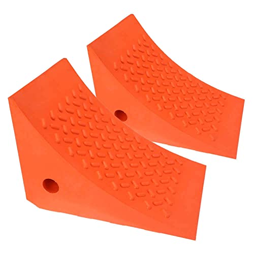 US Cargo Control Lightweight Urethane Wheel Chocks (2-Pack), 11 Inch x 8 Inch Heavy Duty Wheel Chocks, Durable and Non-Slip, Orange Tire Chocks Withstand Weather Elements, Oil, Fuel, and Lubricants