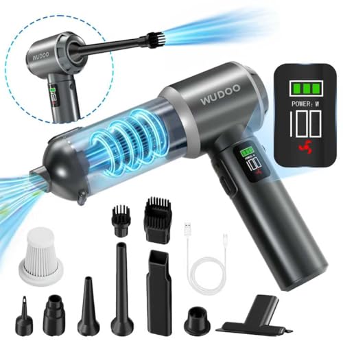 WUDOO 4-in-1 Car Vacuum Cleaner Portable Cordless Dust Remover 20,000 Pa Brushless Motor Powerful Handheld Wireless Charging Vacuum Cleaner LED Light, Multi-Nozzles for Car, Home, Office, Pet