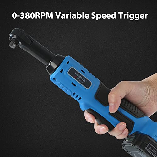 WISETOOL 20V 3/8 Inch Extended Cordless Ratchet Wrench w/ 2-Pack 2.0 Ah Batteries,60 N·m Battery Powered Ratchet Tool with 9 Sockets and Tool Bag - size: Extended Cordless Ratchet Wrench