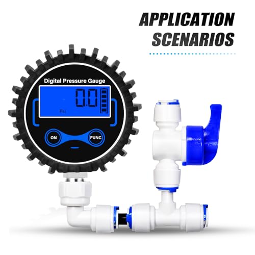 MEANLIN MEASURE 0-300PSI Digital Pressure Gauge with Rubber Cover, Lower Mount, Accuracy 1%, Resolution 0.1psi, with 1/8" x 1/4" and 1/8" x 3/8" NPT Hex Bushing - size: 0 - 300 PSI, style: Lower Mount (1/8 NPT)